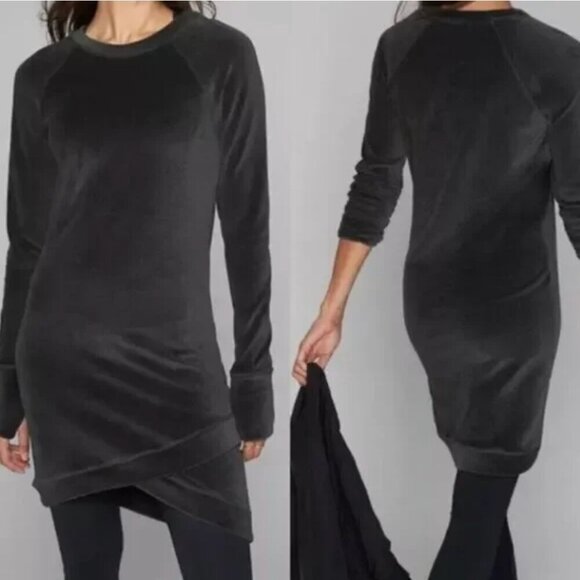 Athleta Velour Criss Cross Dress Charcoal Gray Long Sleeve - Picture 8 of 8